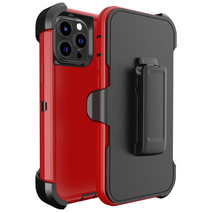 Heavy Duty Defender [iPhone 13 Pro Max] Case Belt Clip Holster - Red-MyPhoneCase.com