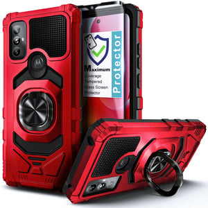 Max Armor [moto g play 2023 Case] Ring Holder Kickstand - Red-MyPhoneCase.com