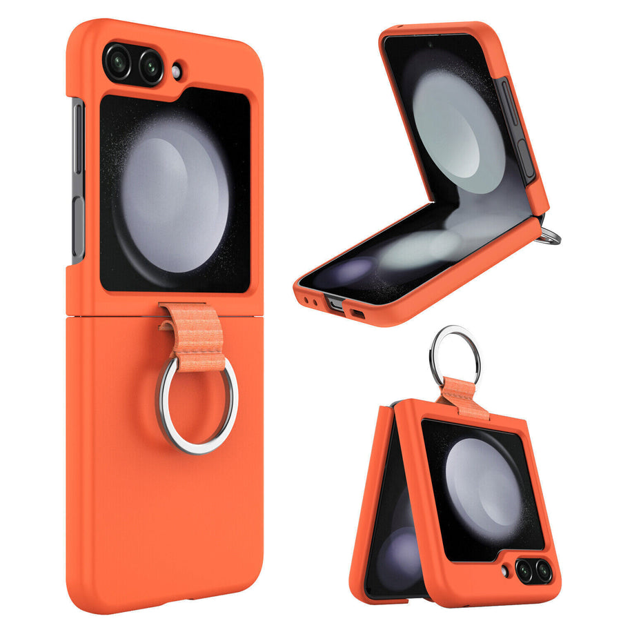 Premium Slim Cover Galaxy Z Flip5 Ring Holder Case - Orange
