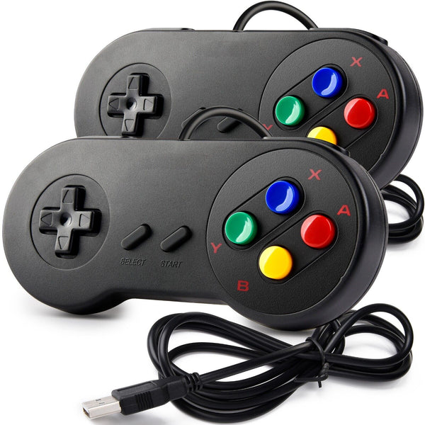 [2-Pack] SNES Style USB Wired Controller Gamepad for PC/MAC - Black ...