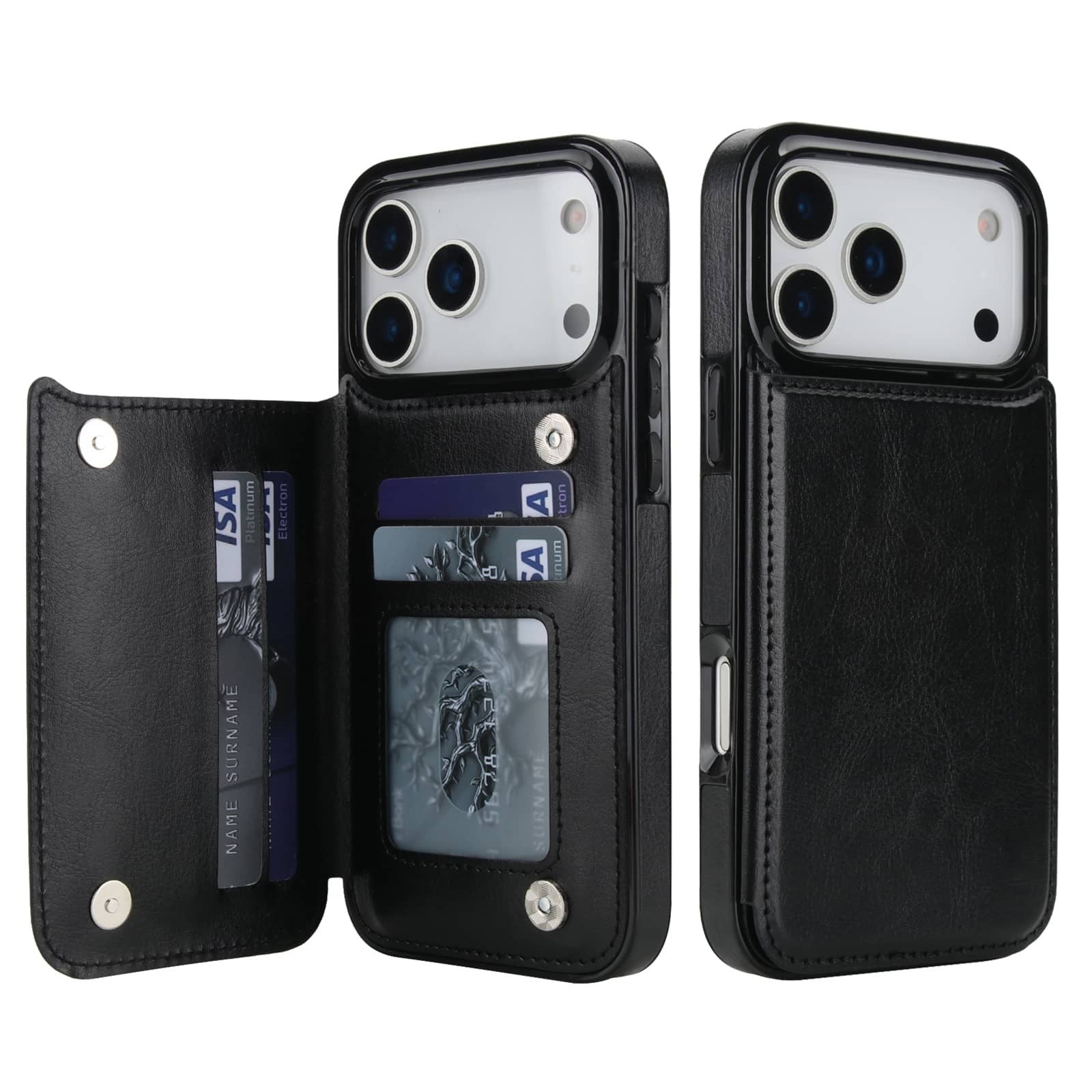 Slim Leather [iPhone 17 Pro Max] Wallet Case with Card Slot - Black-MyPhoneCase.com