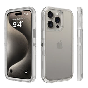 Heavy Duty Defender iPhone 15 Plus Case with Belt Clip Holster - Clear