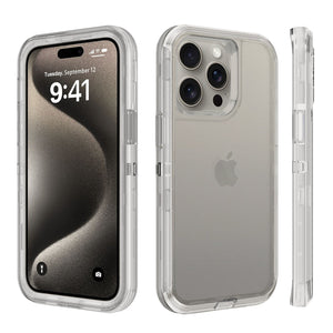 Heavy Duty Defender iPhone 15 Pro Max Case with Belt Clip Holster - Clear