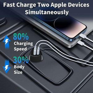 Fast Charging iPhone Car Charger with Type-C & Lightning Cable