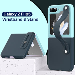 Premium Leather Wristband Galaxy Z Flip5 Case - Blue/Light Blue