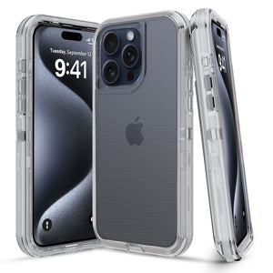 Heavy Duty Defender iPhone 15 Pro Case with Belt Clip Holster - Clear