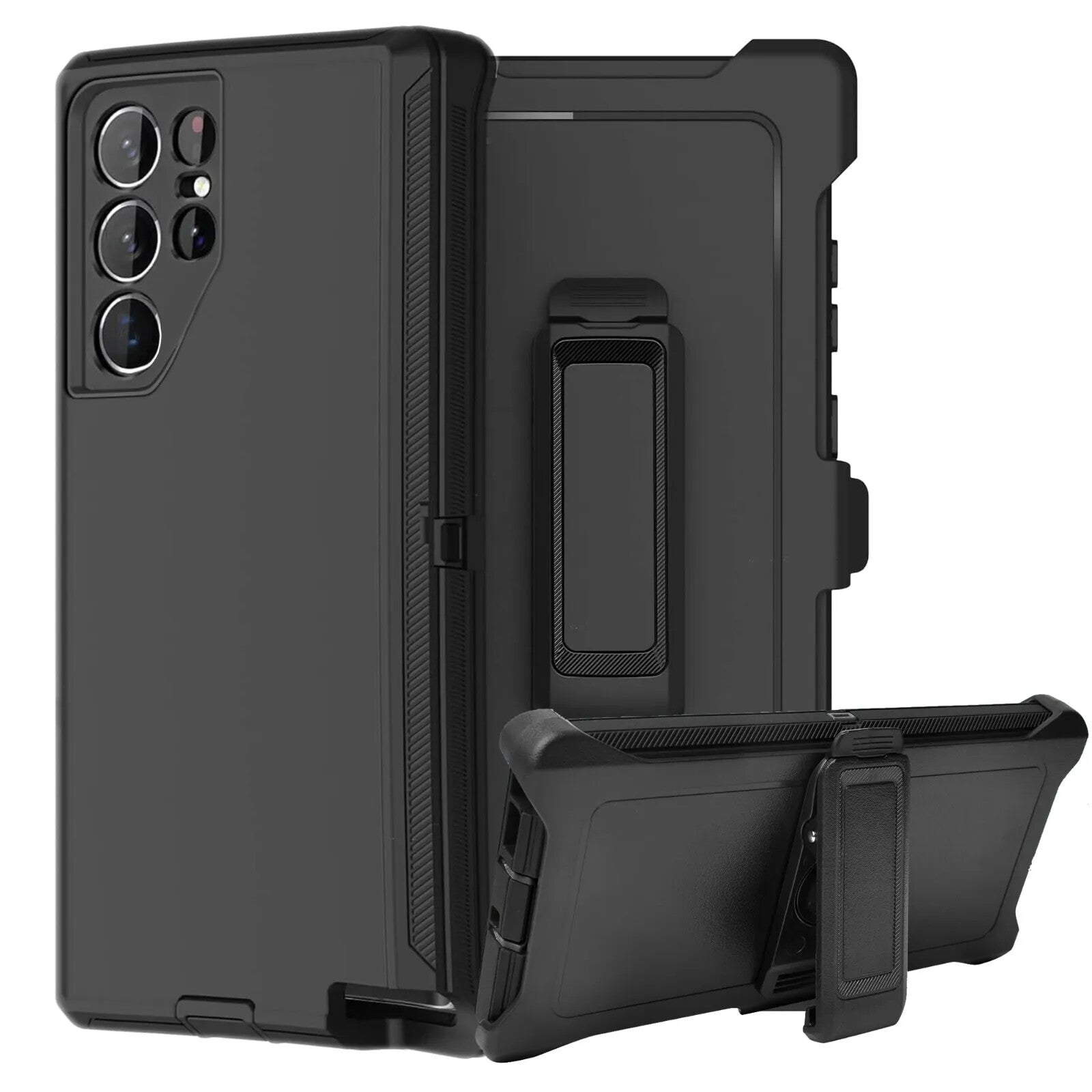 Heavy Duty Rugged Defender [Galaxy S25 Ultra] Case Belt Clip Holster - Black-MyPhoneCase.com