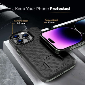Fitted Shell Rugged Kickstand iPhone 14 Pro Max Case Belt Clip Holster-MyPhoneCase.com