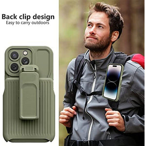 Rugged Defender iPhone 13 Pro Case New-Type Belt Clip Holster - Army Green-MyPhoneCase.com