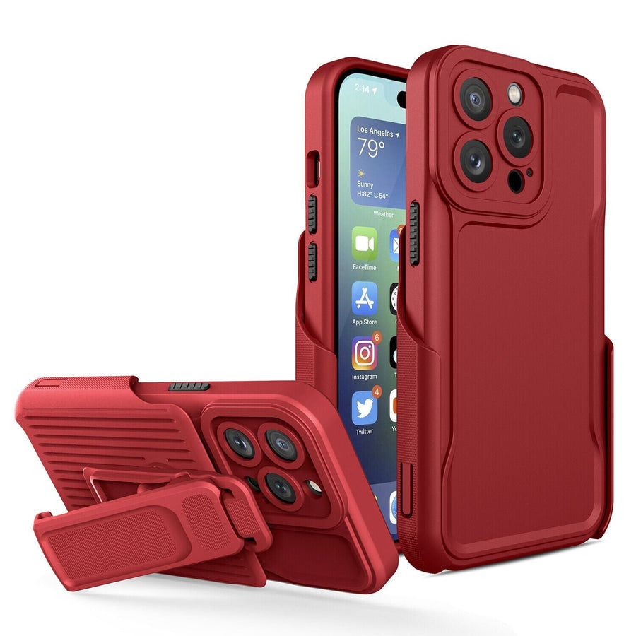 Rugged Defender iPhone 13 Pro Max Case New-Type Belt Clip Holster - Red-MyPhoneCase.com