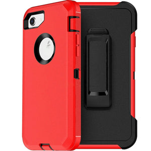 Heavy Duty Defender iPhone 8 Plus / 7 Plus Case Belt Clip Holster - Red