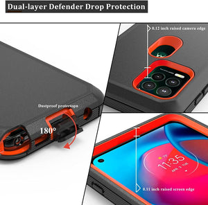 Heavy Duty Defender Moto g stylus 5G (2021) Case Belt Clip Holster - Black/Orange-MyPhoneCase.com