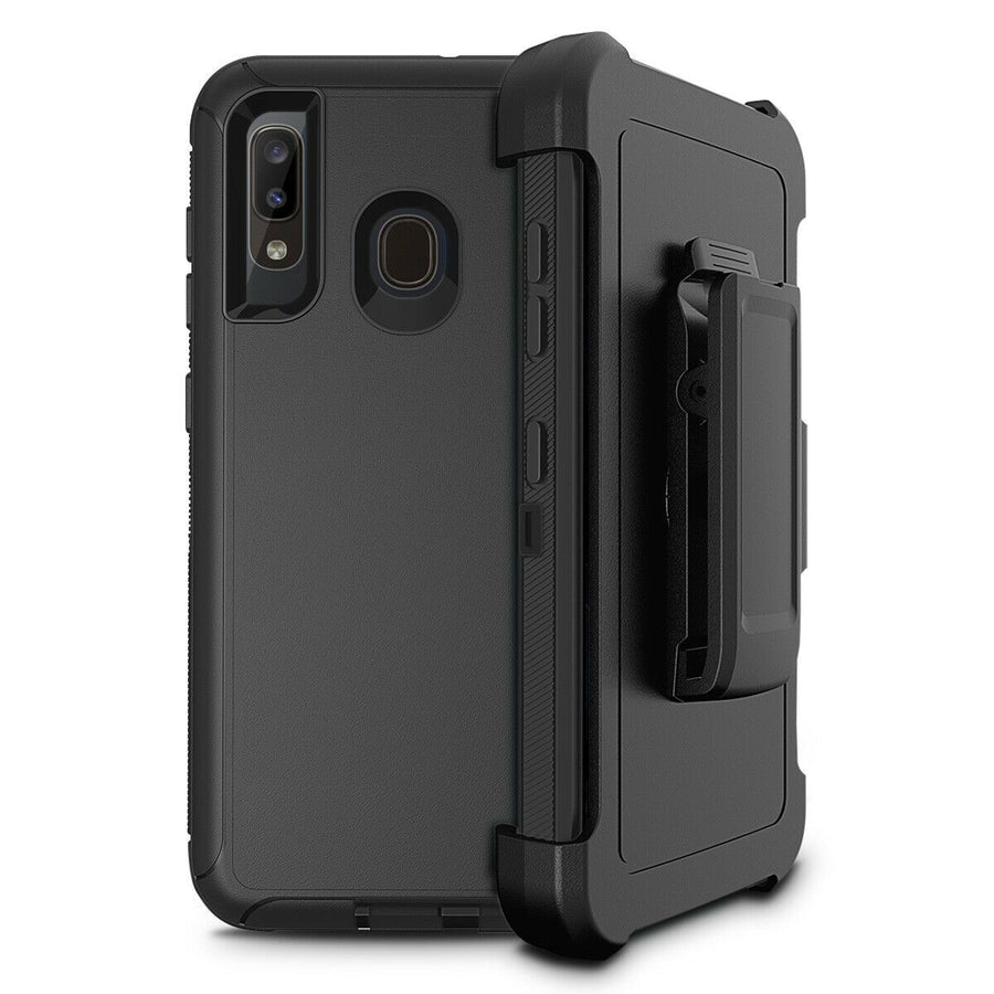 Heavy Duty Rugged Defender [Galaxy A20 / A30] Case Holster Belt Clip - Black-MyPhoneCase.com