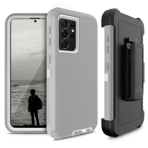 Heavy Duty Shockproof Defender Galaxy S21 5G (6.2") Case Holster - Gray-MyPhoneCase.com