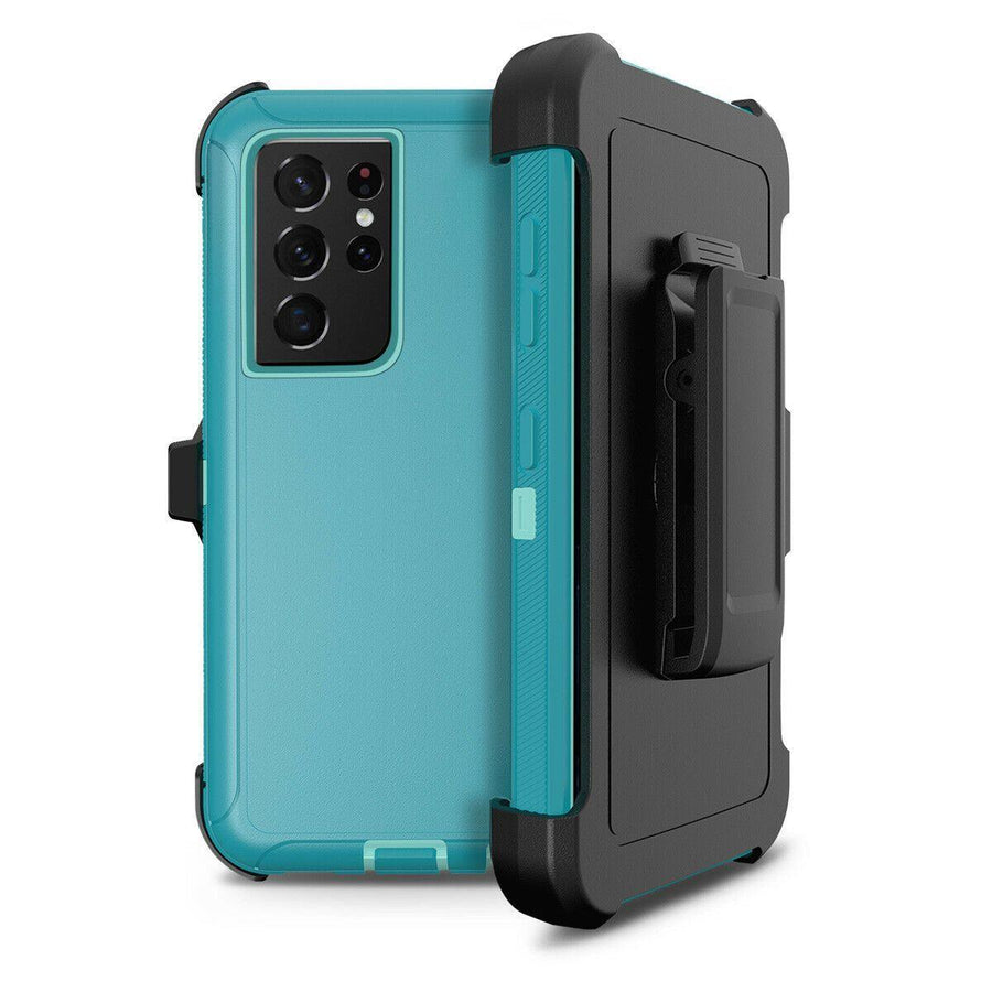 Heavy Duty Shockproof Defender Galaxy S21 5G (6.2") Case Holster - Teal-MyPhoneCase.com