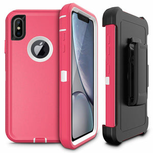 Heavy Duty Defender [iPhone XS MAX] Case w/ Belt Clip Holster - Pink/White-MyPhoneCase.com