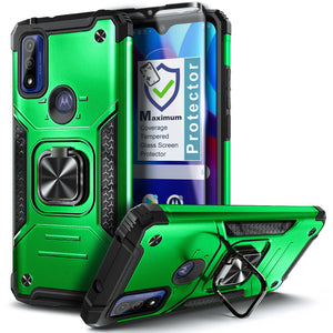 Metallic Shockproof Ring Kickstand [Moto G Pure] Case - Green-MyPhoneCase.com