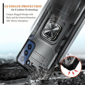 Metallic Shockproof Ring Kickstand [Galaxy S21 FE] Case - Black-MyPhoneCase.com