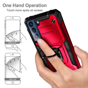 Metallic Shockproof Ring Kickstand [Galaxy S21 FE] Case - Red-MyPhoneCase.com