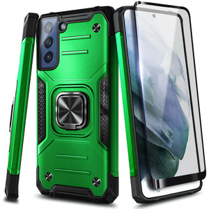 Metallic Shockproof Ring Kickstand [Galaxy S21 FE] Case - Green-MyPhoneCase.com