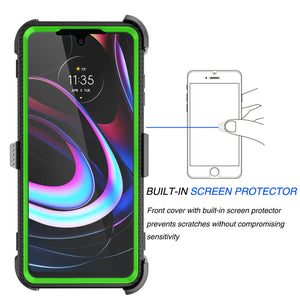 Full-Body Built-in Screen [Motorola Edge 5G UW] Case Holster Belt Clip - Green-MyPhoneCase.com