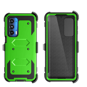 Full-Body Built-in Screen [Motorola Edge 5G UW] Case Holster Belt Clip - Green-MyPhoneCase.com