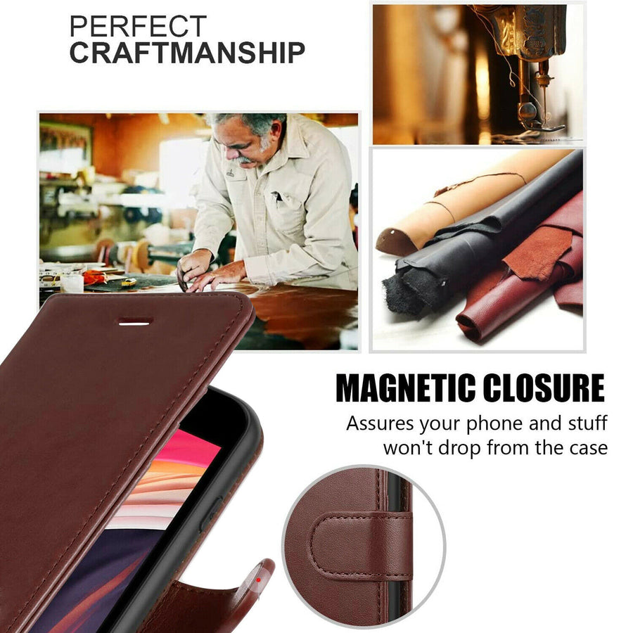 Premium Leather Folio [Galaxy S21 FE] Wallet Case w/ Card Holder - Brown-MyPhoneCase.com