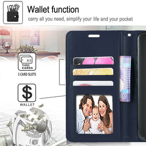 Premium Leather Folio [Galaxy S21 FE] Wallet Case w/ Card Holder - Blue-MyPhoneCase.com