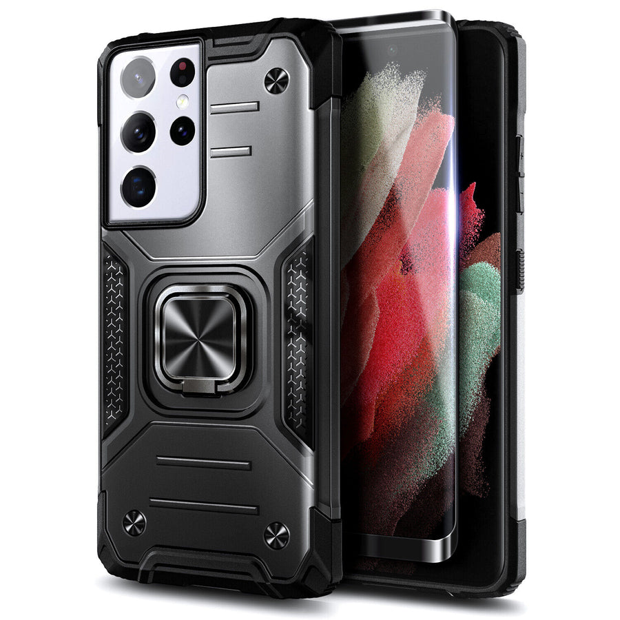 Metallic Shockproof [Galaxy S21] Ring Kickstand Case - Black-MyPhoneCase.com