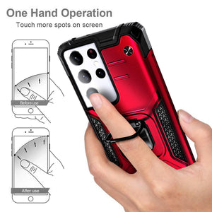 Metallic Shockproof [Galaxy S21] Ring Kickstand Case - Red-MyPhoneCase.com