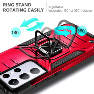 Metallic Shockproof [Galaxy S21] Ring Kickstand Case - Red-MyPhoneCase.com