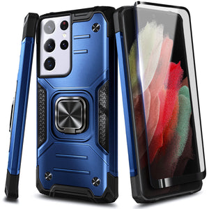 Metallic Shockproof [Galaxy S21] Ring Kickstand Case - Blue-MyPhoneCase.com