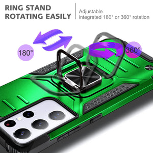 Metallic Shockproof [Galaxy S21] Ring Kickstand Case - Green-MyPhoneCase.com