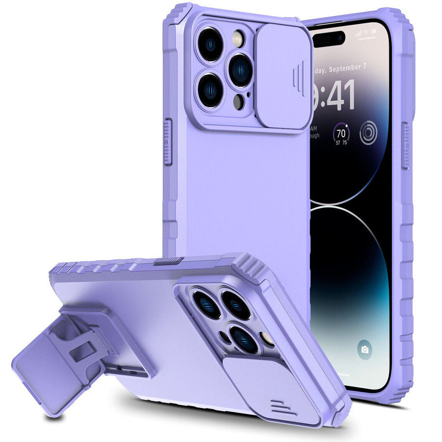 Heavy Duty Full-Body [iPhone 14 Pro Case] Case w/ Rugged Stand - Purple-MyPhoneCase.com