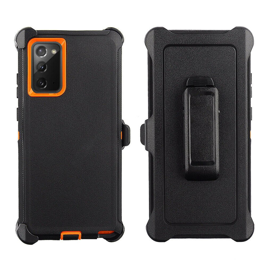 Heavy Duty Defender Galaxy Note 20 Case Belt Clip Holster - Black/Orange-MyPhoneCase.com