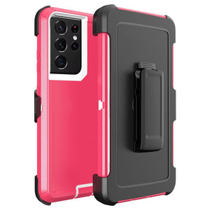 Heavy Duty Defender Galaxy Note 20 Case Belt Clip Holster - Hibiscus Pink-MyPhoneCase.com