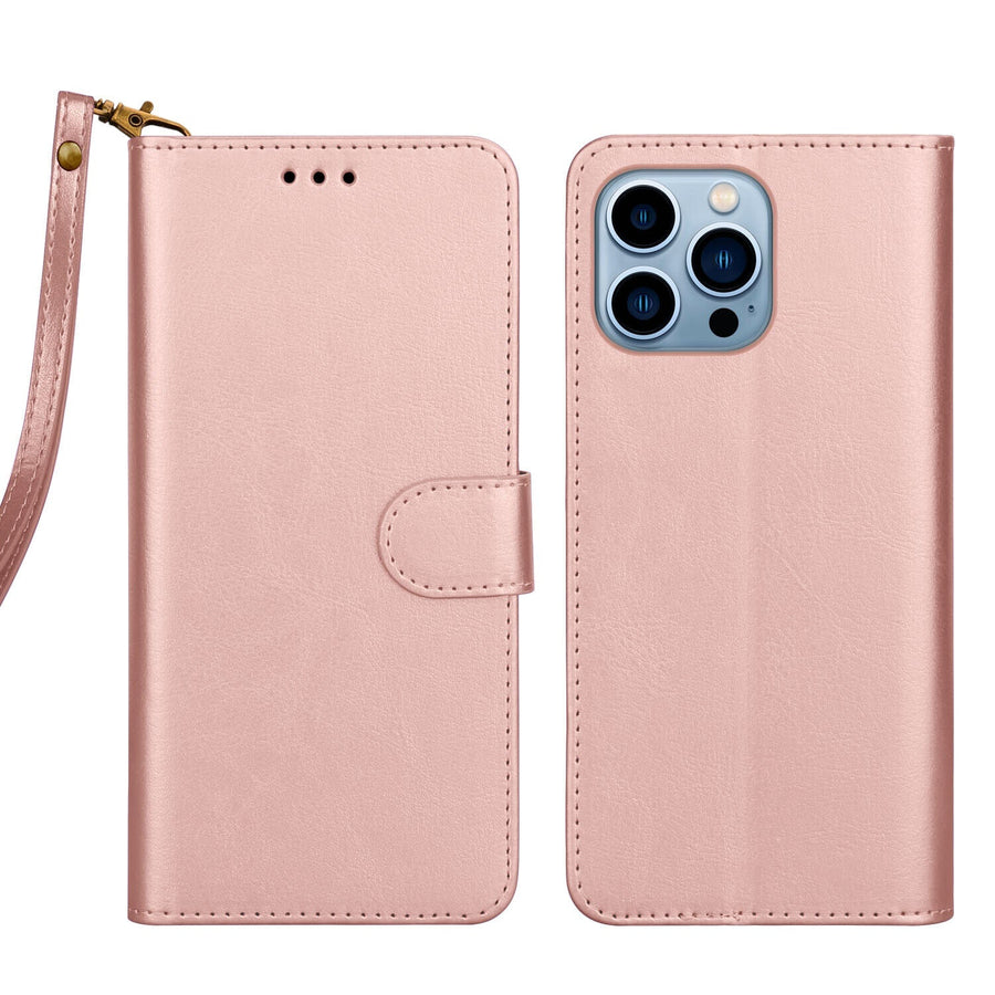 Premium Leather Flip Folio [iPhone 14 Pro Max] Wallet Case w/ Card Holder - Rose Gold-MyPhoneCase.com