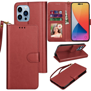 Premium Leather Flip Folio [iPhone 14 Pro Max] Wallet Case w/ Card Holder - Red-MyPhoneCase.com