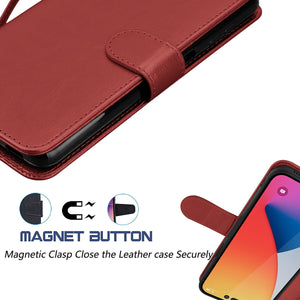 Premium Leather Flip Folio [iPhone 14 Pro Max] Wallet Case w/ Card Holder - Red-MyPhoneCase.com