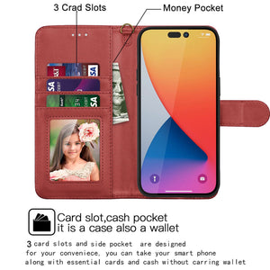 Premium Leather Flip Folio [iPhone 14] Wallet Case w/ Card Holder - Red-MyPhoneCase.com
