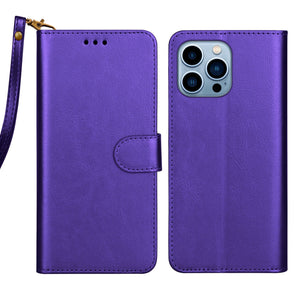 Premium Leather Flip Folio [iPhone 14 Pro Max] Wallet Case w/ Card Holder - Purple-MyPhoneCase.com