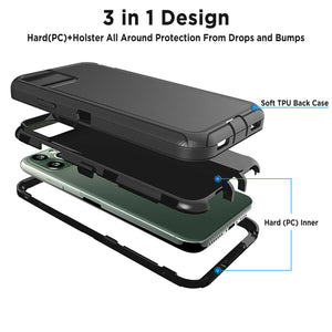 Rugged Defender Pro-Armor [iPhone 12 / 12 Pro] Case Holster - Black/Black-MyPhoneCase.com