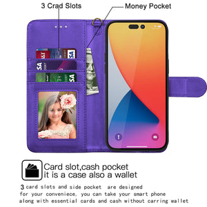 Premium Leather Flip Folio [iPhone 14 Plus] Wallet Case w/ Card Holder - Purple-MyPhoneCase.com