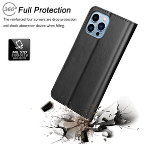 Premium Leather Flip Folio [iPhone 14 Plus] Wallet Case w/ Card Holder - Black-MyPhoneCase.com