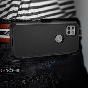 Heavy Duty Defender [Moto one 5G ace] Case Belt Clip Holster - Black/Black-MyPhoneCase.com