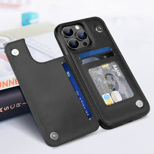 Slim Leather Back Cover [iPhone 14] Wallet Case w/ Card Holder - Black-MyPhoneCase.com