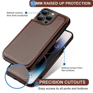Slim Leather Back Cover [iPhone 14 Pro] Wallet Case w/ Card Holder - Brown-MyPhoneCase.com