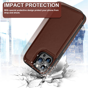 Slim Leather Back Cover [iPhone 14 Pro Max] Wallet Case w/ Card Holder - Brown-MyPhoneCase.com
