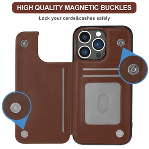 Slim Leather Back Cover [iPhone 14] Wallet Case w/ Card Holder - Brown-MyPhoneCase.com