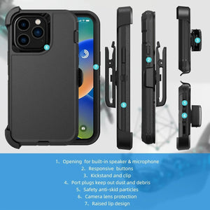 Heavy Duty Defender [iPhone 13 Pro Max] Case Belt Clip Holster - Black/Orange-MyPhoneCase.com